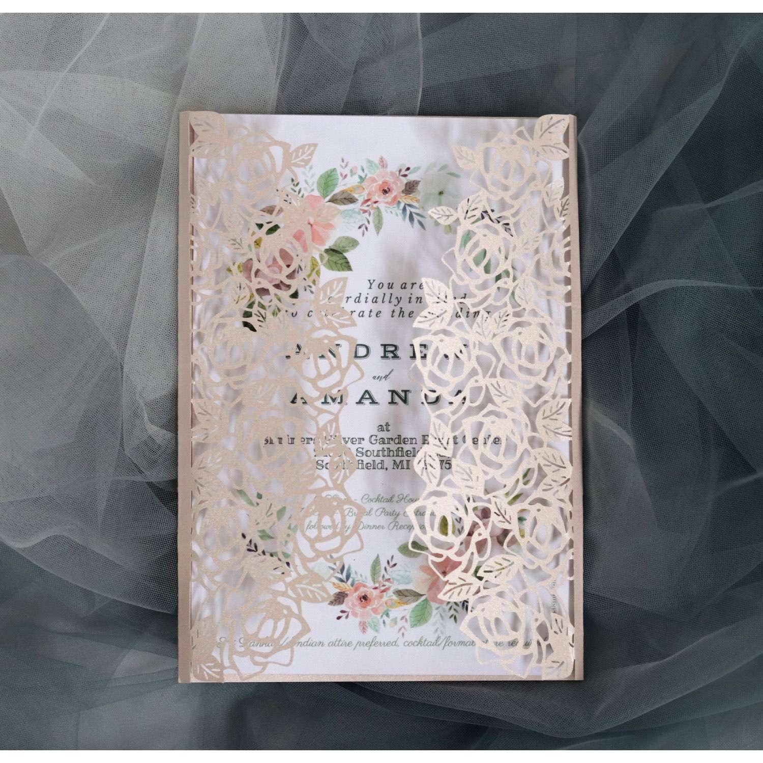 Laser Rose Invitation Card Iridescent Paper Business Invitation Thank You Card 
